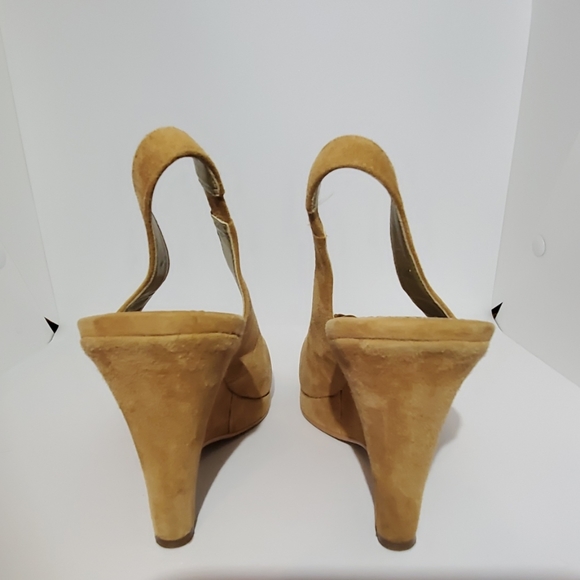Franco Sarto Suede Leather Tan Gold Wedge Shoes 7.5 M - Picture 3 of 8